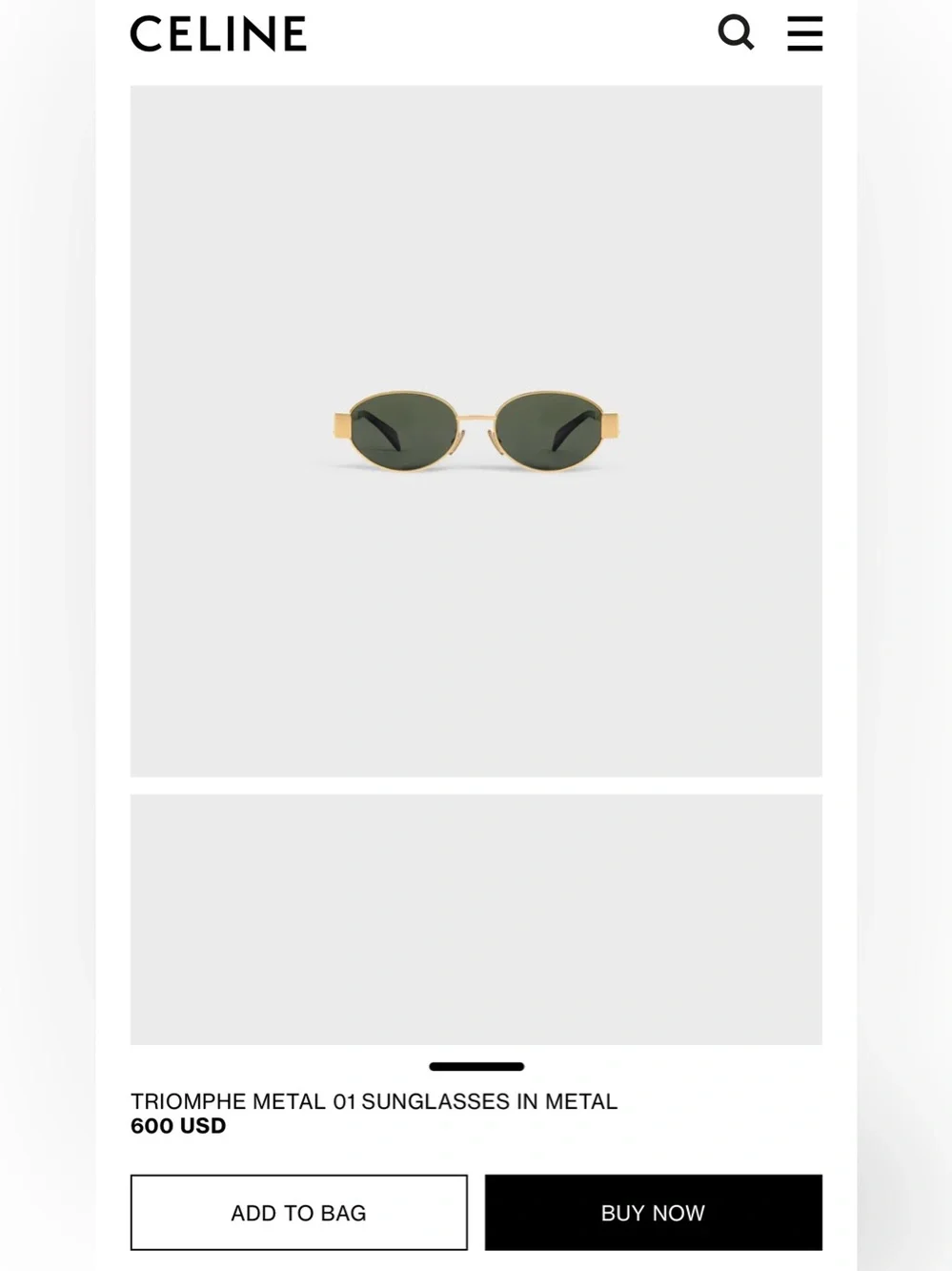 AUTHENTIC Celine Triomphe Metal Oval Sunglasses in Gold and Green